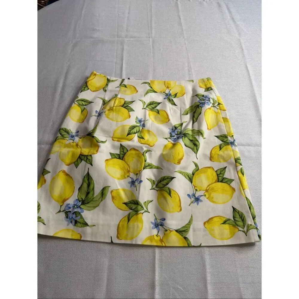 NWT Talbots Lemon Blossom Stretch Cotton Skirt Fruit Floral Citrus Canvas Size 4